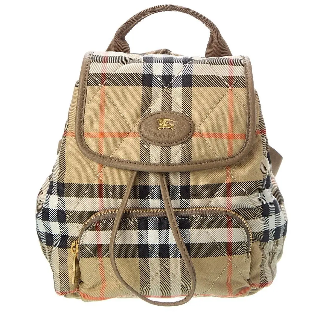 Burberry Horseshoe Mini Check Canvas Leather Backpack Women`s Brown