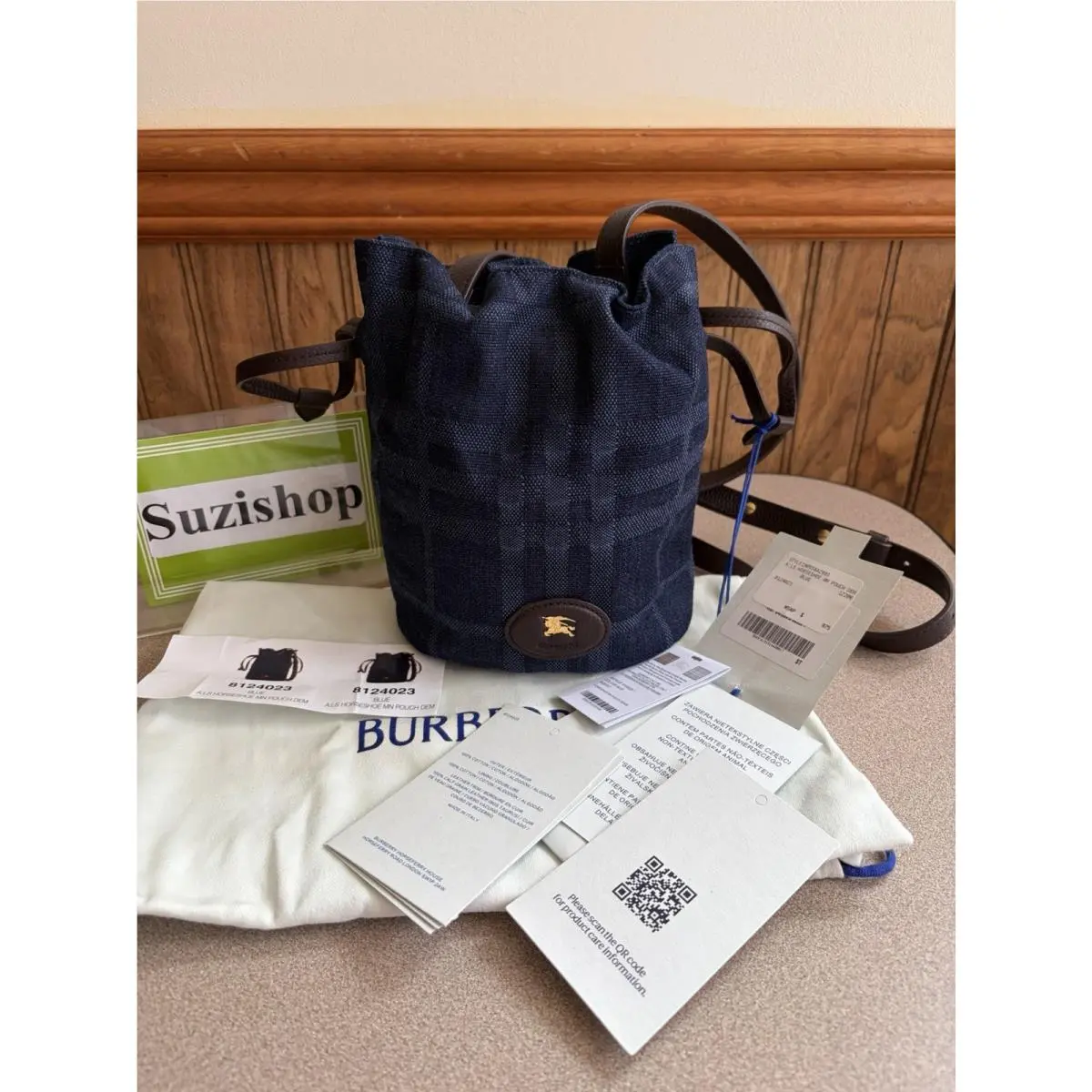 Horseshoe Cotton Leather Denim Crossbody Pouch Italy by Burberry