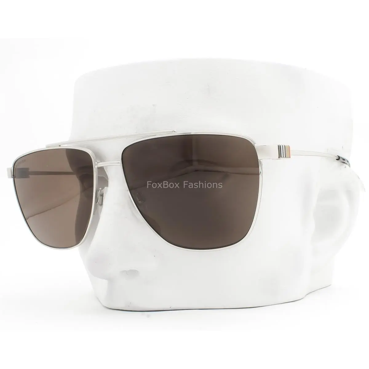 Blaine Aviator Sunglasses Shiny Silver Brown Lens BE3141 1005/73 W/case by Burberry