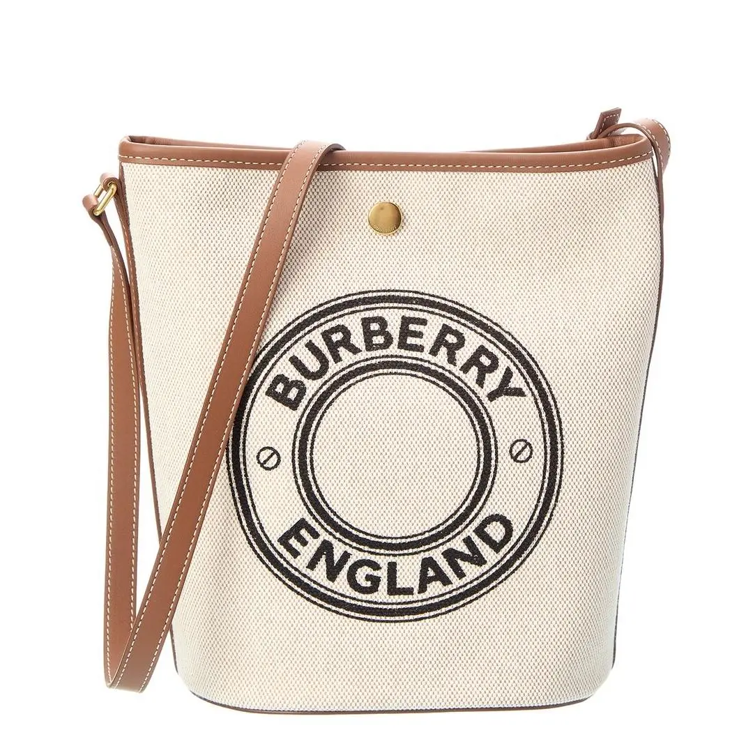 Burberry Medium Canvas Leather Bucket Bag Women`s White
