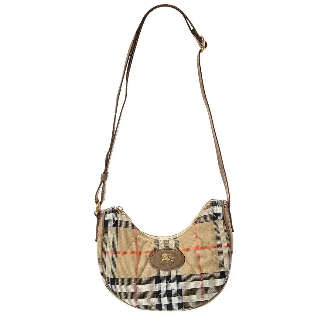 Burberry Horseshoe Check Quilted Canvas Hobo Bag Women`s