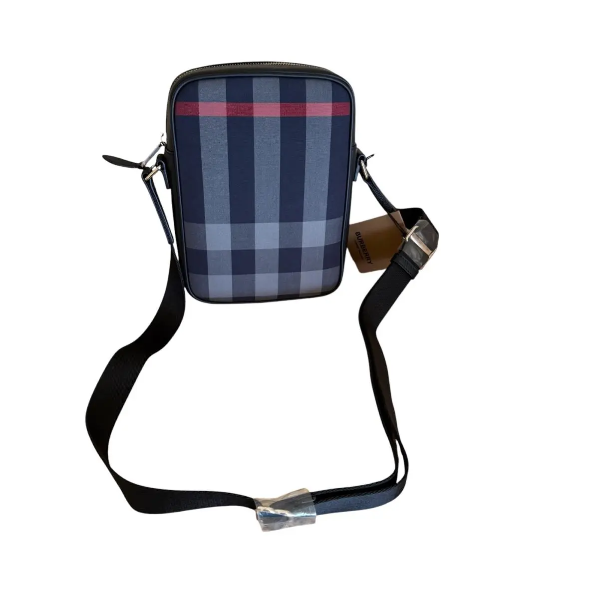 Burberry Canvas/leather Paddy Crossbody IP Check Bag Navy/red with Black Leather