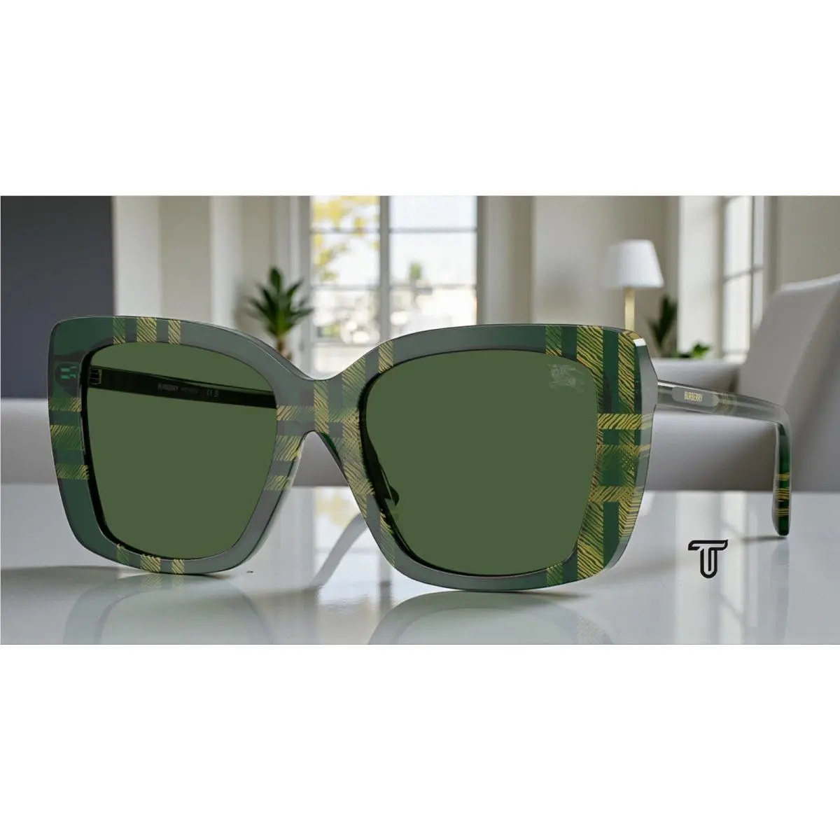 BE4456F 416971 Check Green Dark Green 54 mm Women`s Sunglasses by Burberry