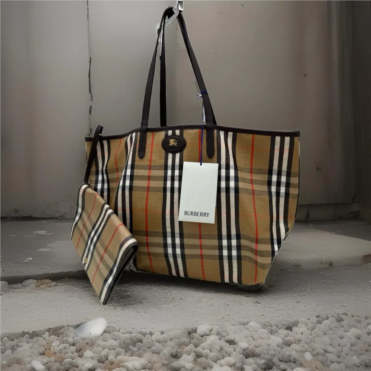 Medium Highlands Coated Canvas Tote Shopper In Sand by Burberry