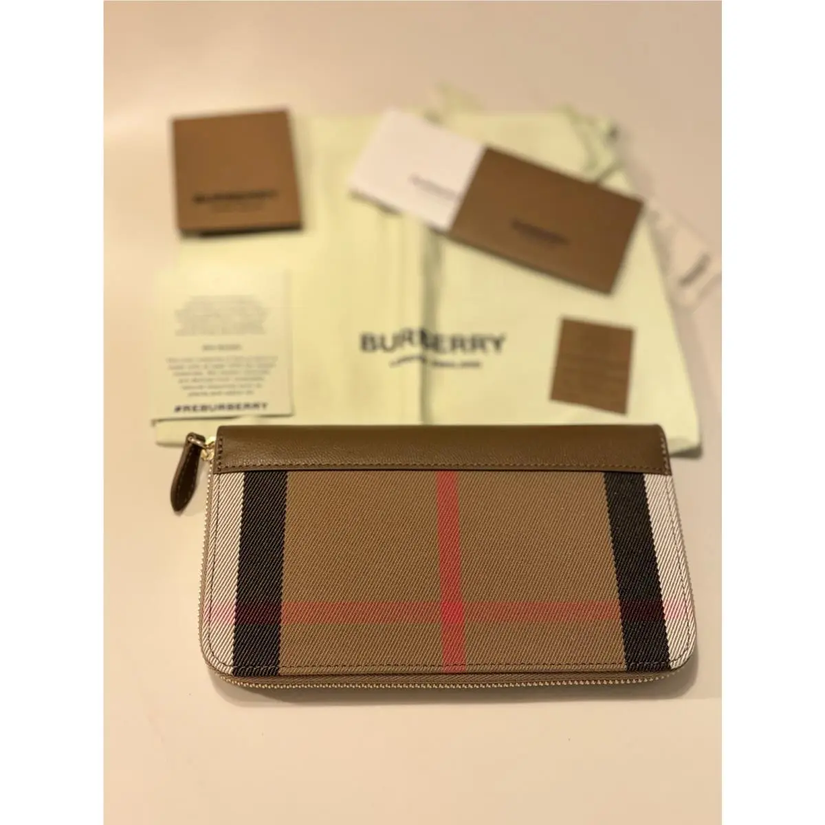 Burberry House Check Leather Zip Around Wallet Earth Brown 80845151
