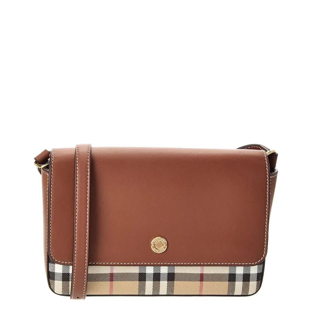 Burberry Penny Foldover E-canvas Leather Shoulder Bag Pre-loved