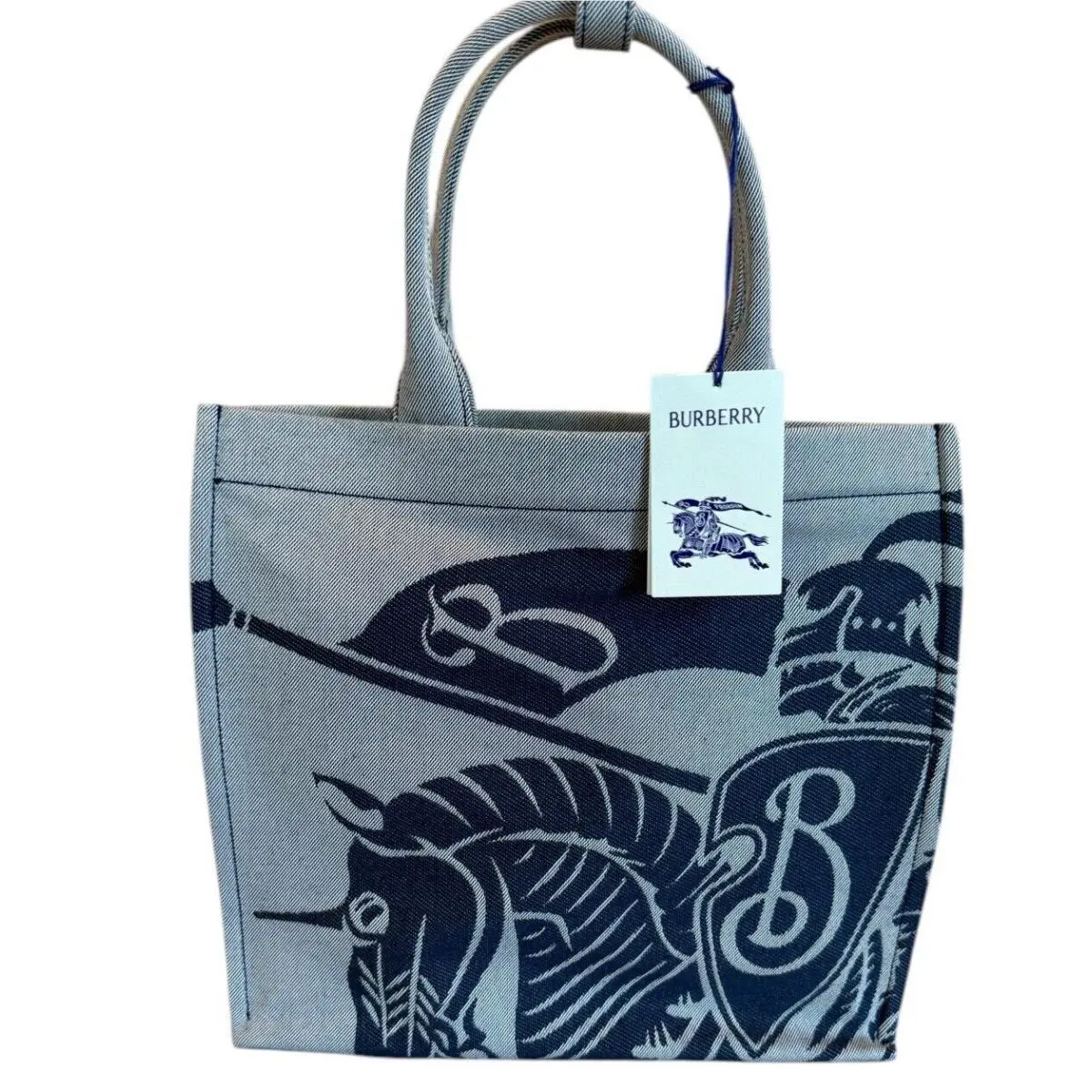 Burberry Unisex Cotton LL Ekd Tote in Knight Blue Large with Graphic 8090432