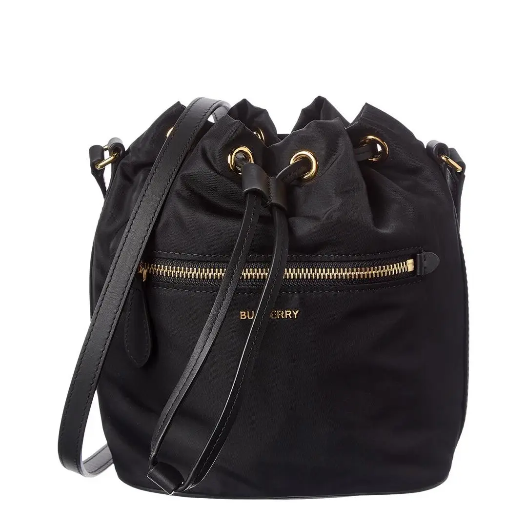Burberry Nylon Leather Bucket Bag Women`s Black