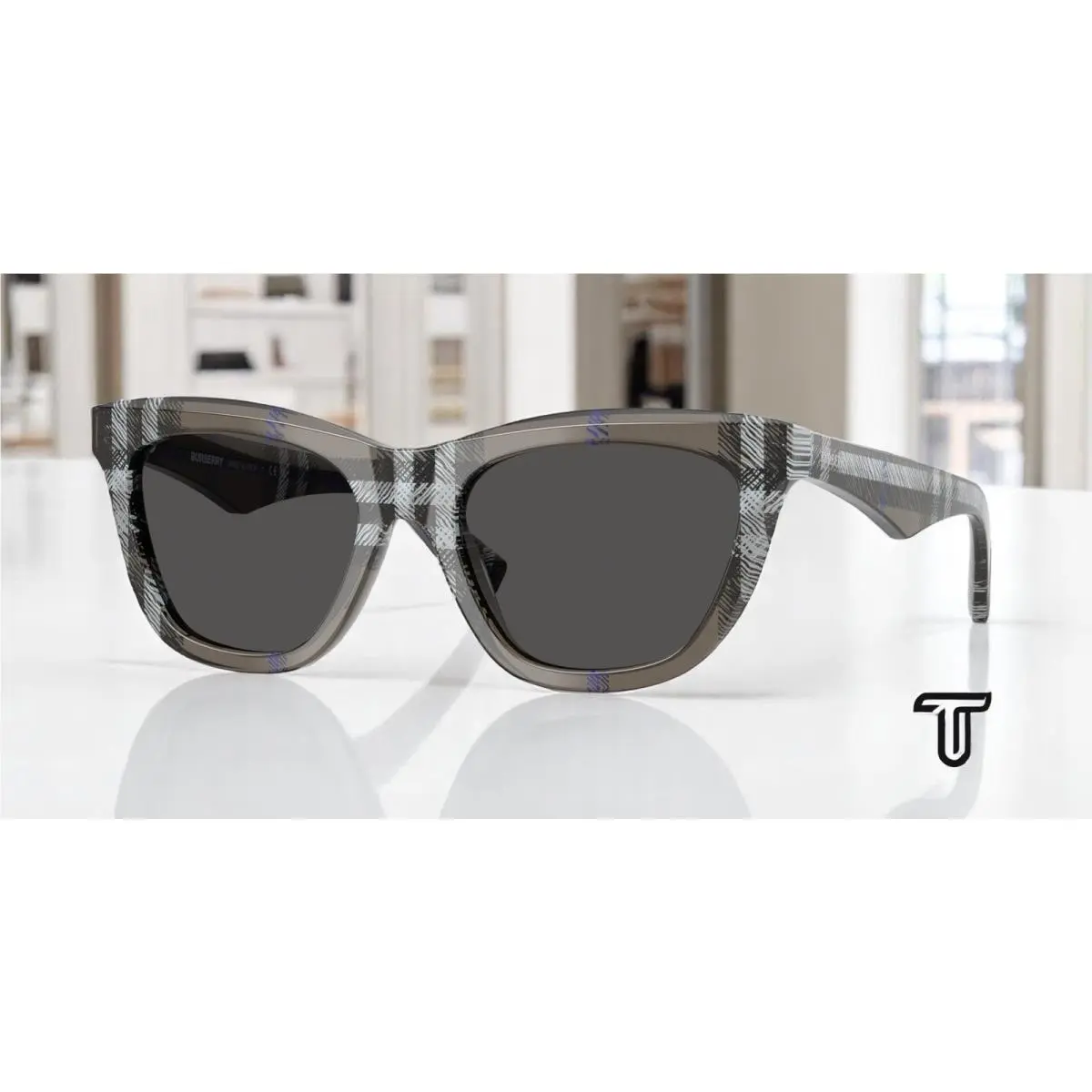 BE4435 414787 Check Lichen Dark Grey 53 mm Women`s Sunglasses by Burberry