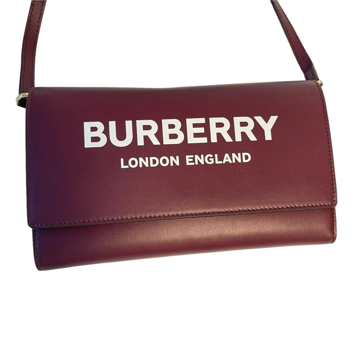 Burberry Burgundy Leather Hazelmere Wallet On Strap