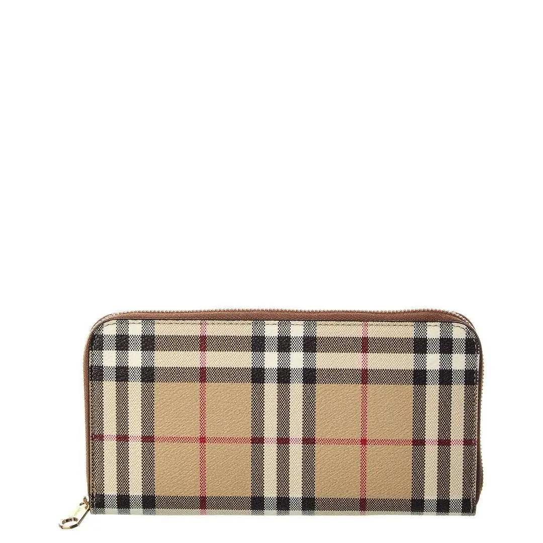 Check E-canvas Zip Around Wallet Women`s Brown by Burberry