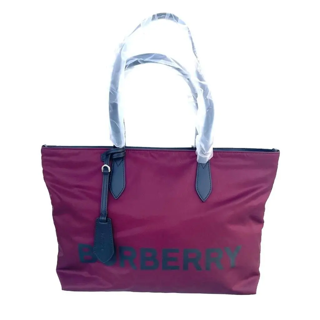 LL MD Nylon and Leather Tote Bag in Dark Red Made in Italy by Burberry