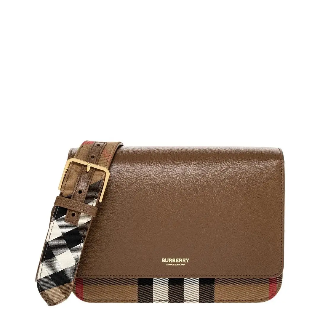Mackford House Check Canvas Leather Crossbody Women`s Brown by Burberry