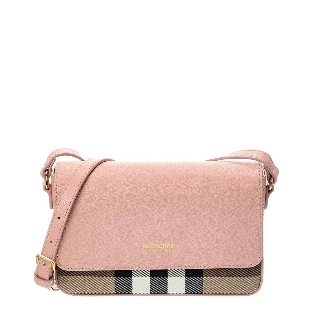 Burberry Check Canvas Leather Crossbody Women`s Pink