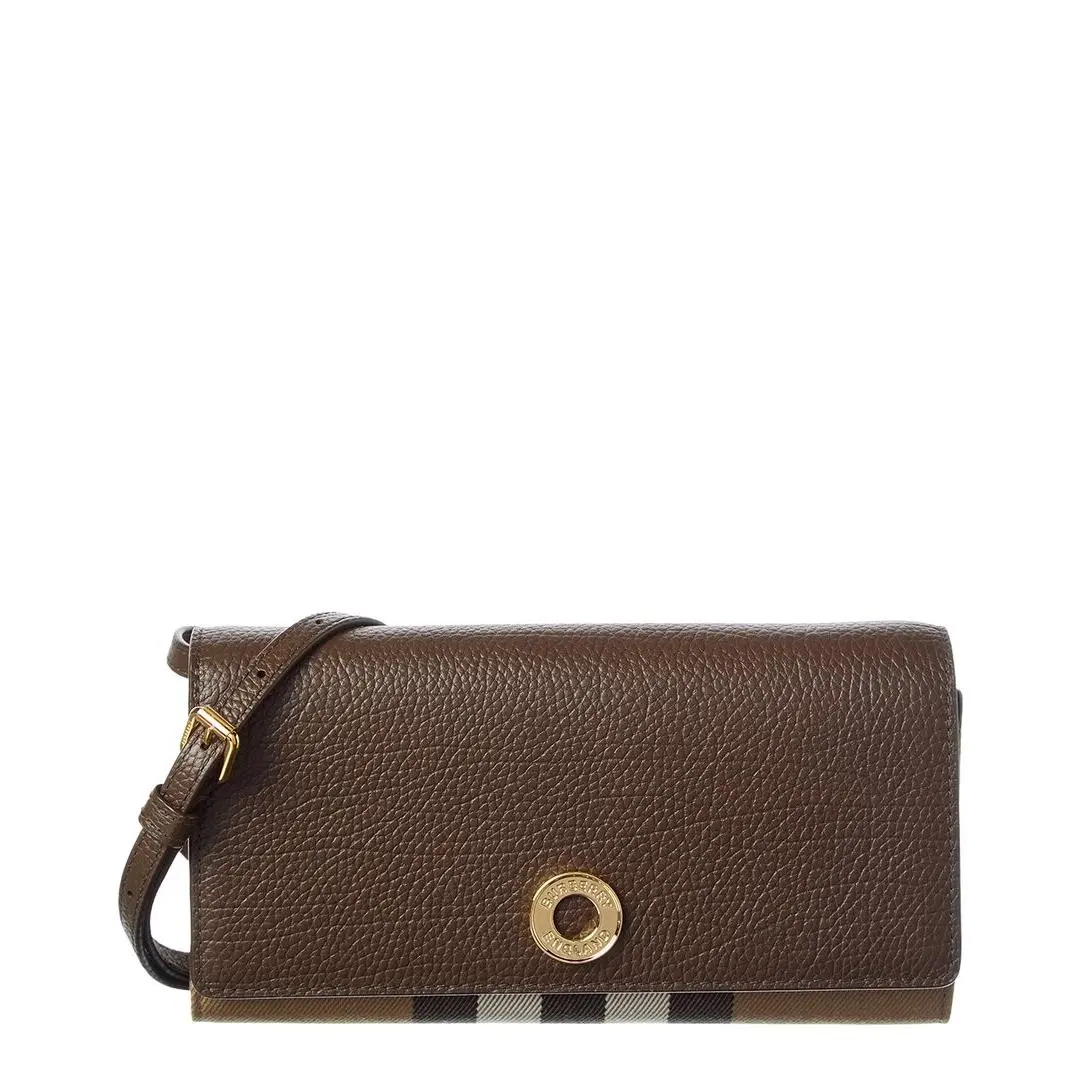 Burberry Check Canvas Leather Crossbody Women`s Brown