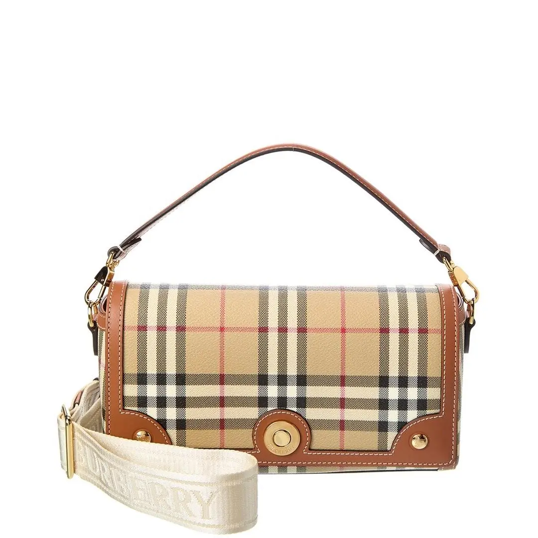 Burberry Check E-canvas Leather Shoulder Bag Women`s Brown