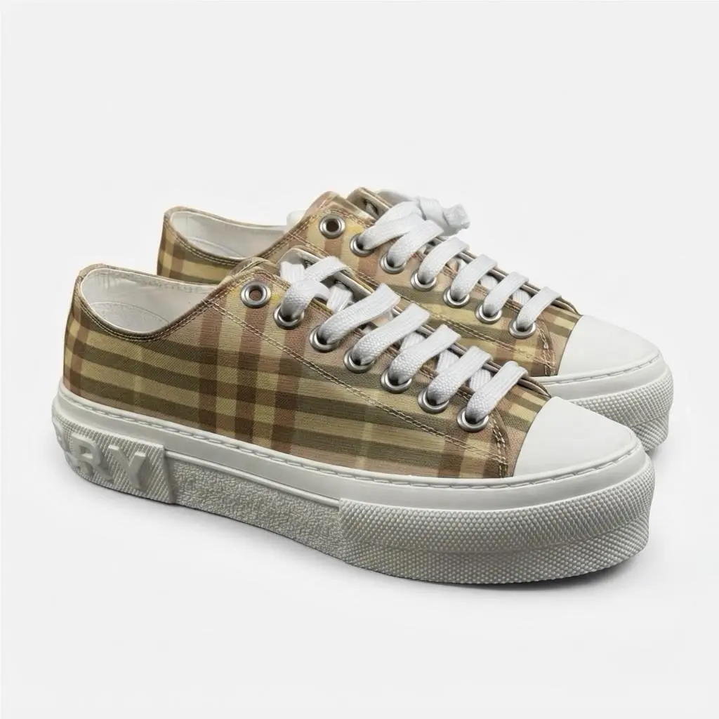 Size-38.5 Womens Check Jack Low Top Sneakers Logo Sole Dust Bag by Burberry