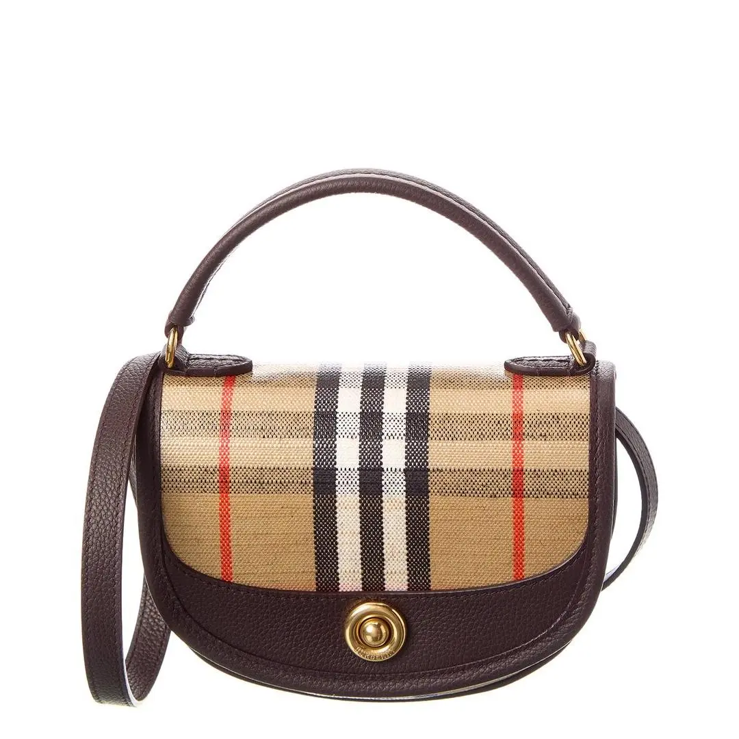 Highlands Mini Coated Canvas Leather Shoulder Bag Women`s Brown by Burberry