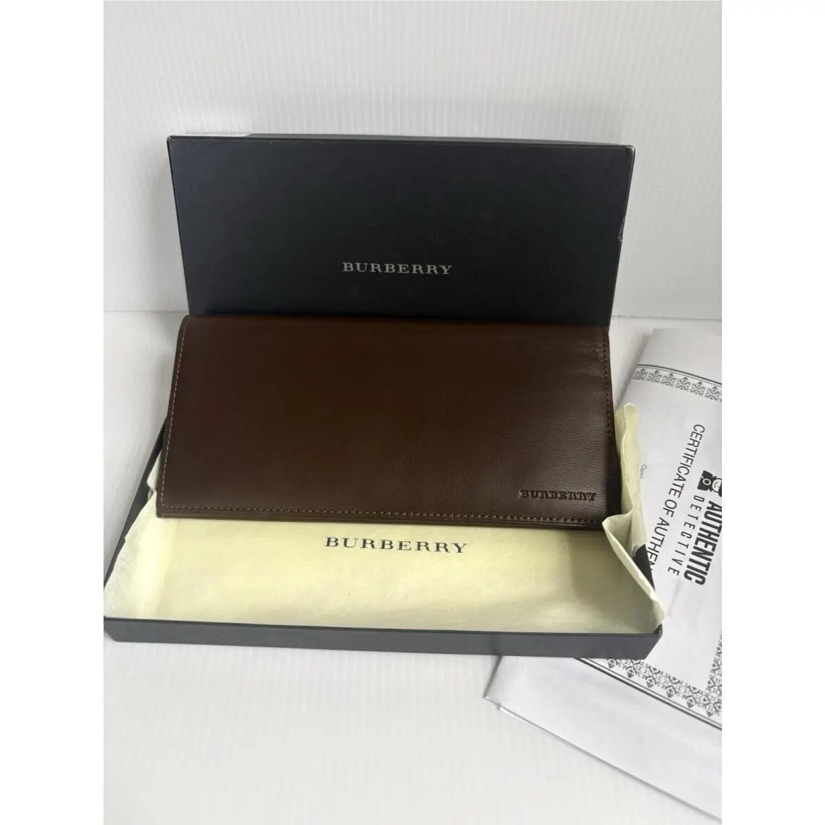 Burberry Brown Leather Nova Check Bi Fold Long Wallet Nib+certificate