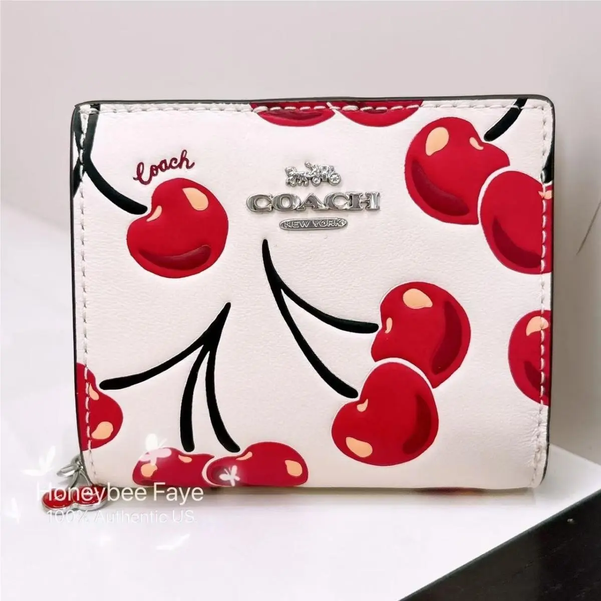 Snap Wallet In Signature Canvas with Cherry Print CZ347/CZ618 CZ618 Silver/Chalk Multi by Coach