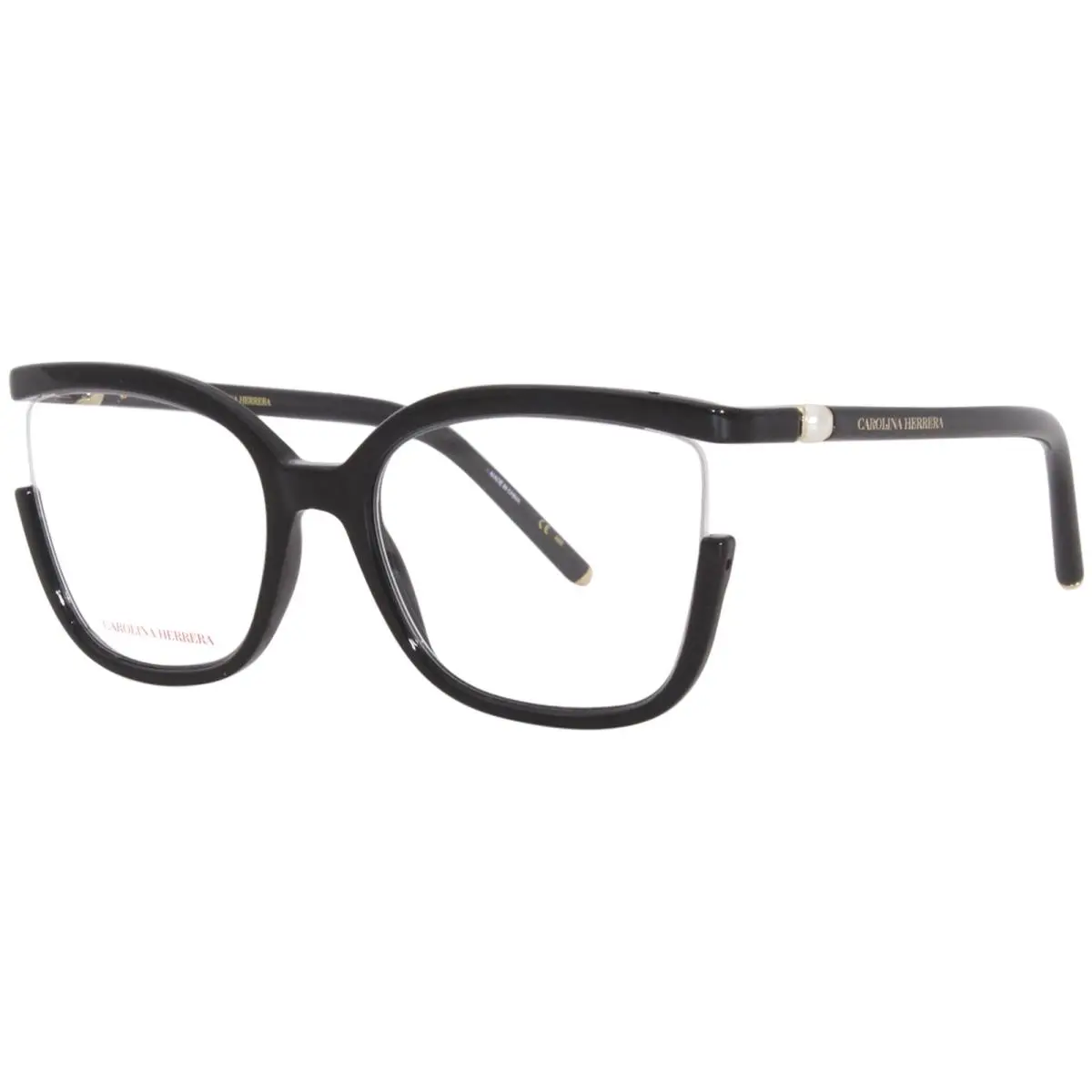 CH/0004 807 Eyeglasses Frame Women`s Black Semi Rim 53mm by Carolina Herrera