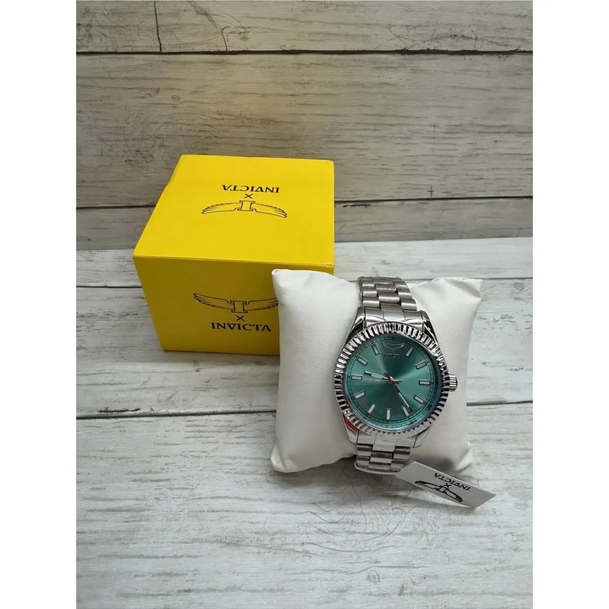 Invicta Specialty Mens Watch Teal Sunray Dial Fluted Bezel Silver Steel 70049