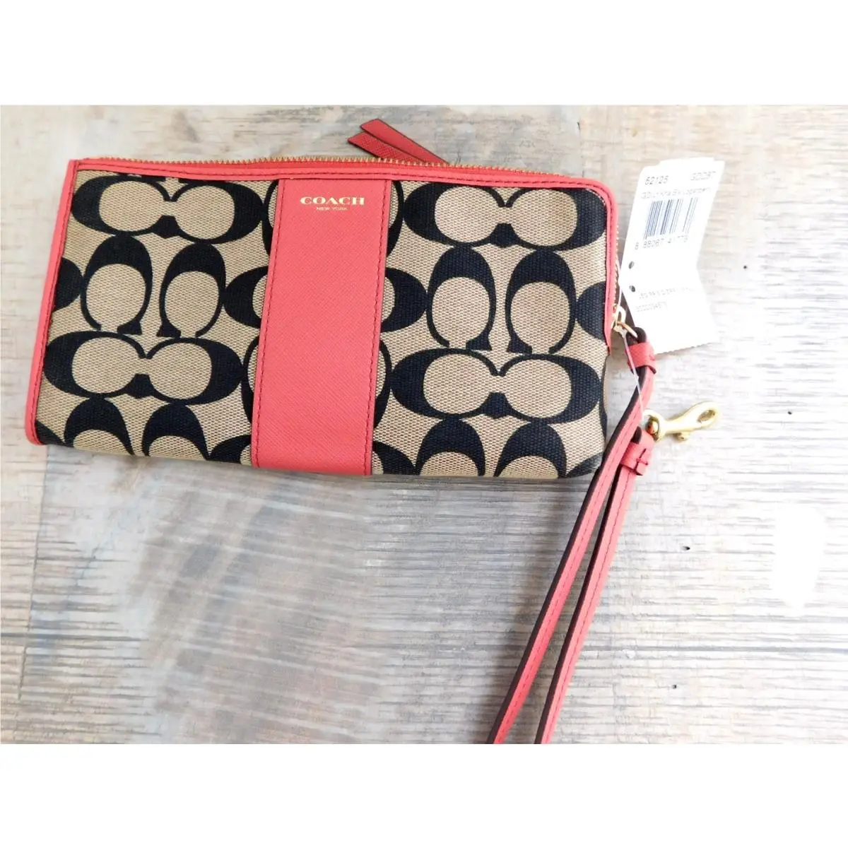 Coach 52125 Signature Zippy Wallet Gd/ LT Khaki/loganberry