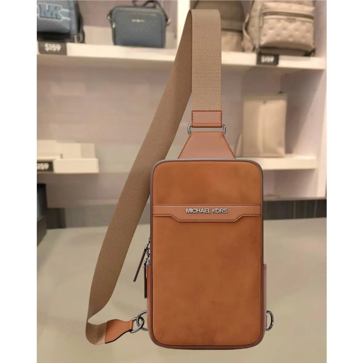 Michael Kors Cooper Medium Suede Leather Sling Pack Crossbody Bag Men Variation