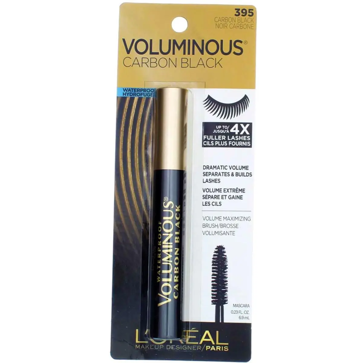 4 Pack L`oreal Paris Voluminous Waterproof Mascara Carbon Black 395 0.23 fl oz by L'Oréal