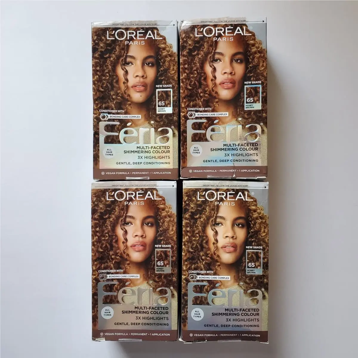 Lot 4 L`oreal Paris Feria Shimmering Permanent Hair Color Dye 65 Honey Brown by L'Oréal