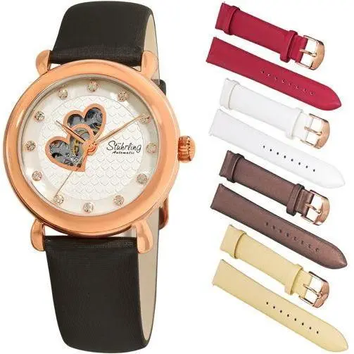 Stuhrling 108EH Amour Cupid Valentine Automatic Open Heart Womens Watch Gift Set by Stührling