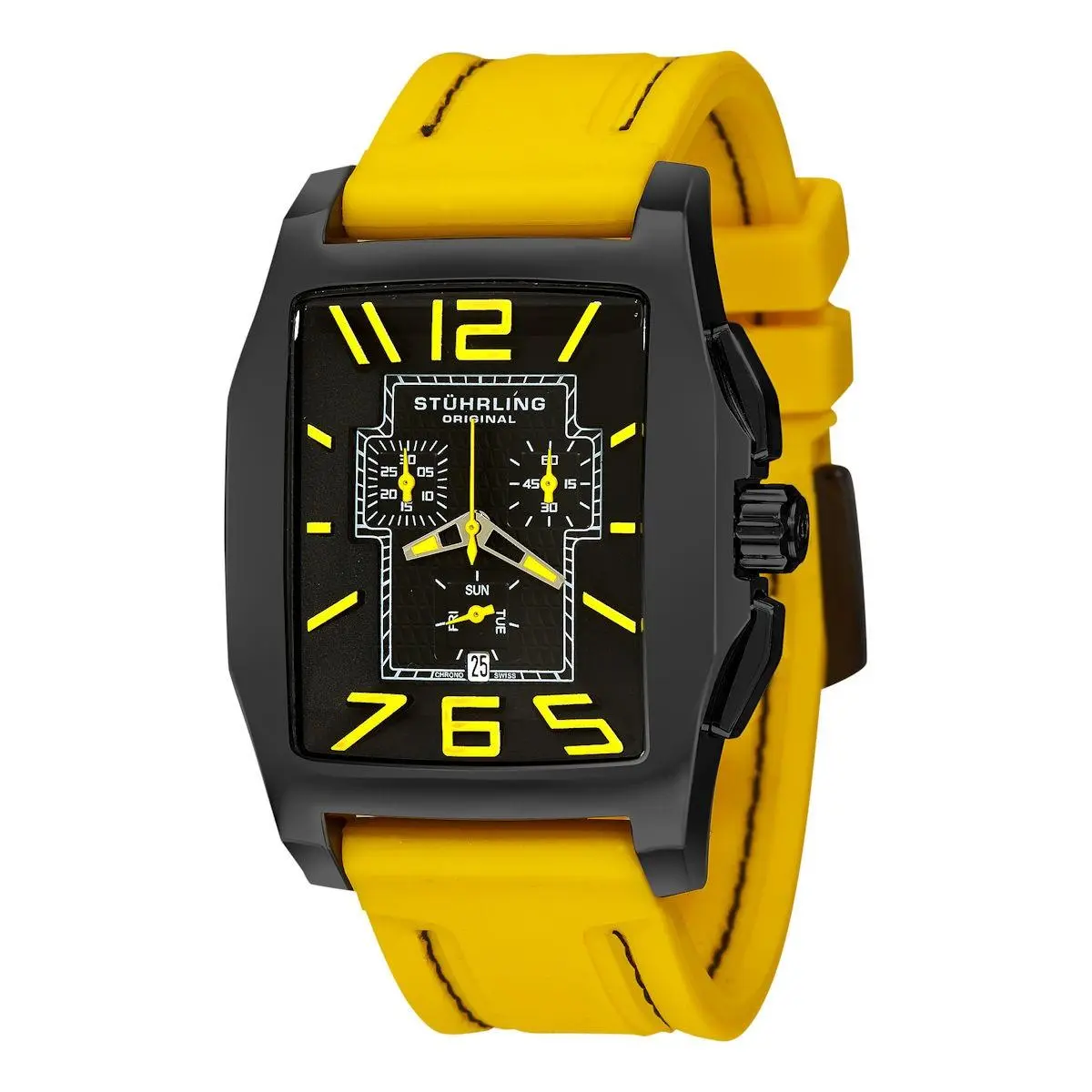 Stuhrling 204A Fleet Street Chronograph Day Date Yellow Rubber Strap Mens Watch by Stührling