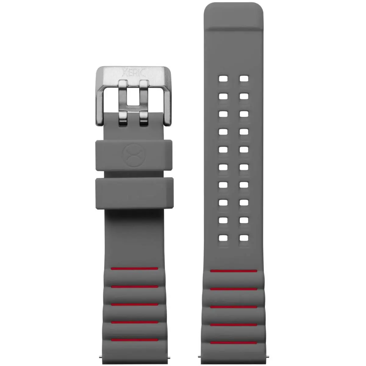 22mm Gray Red Silicone Strap Silver Buckle by Xeric