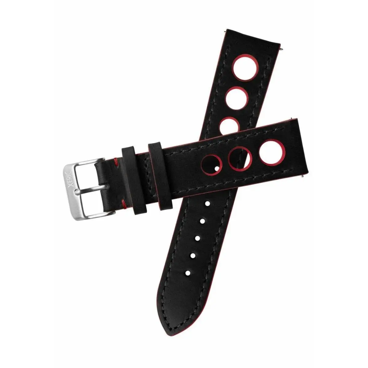 Xeric 20mm Horween Leather Rally Black Red Strap Silver Buckle
