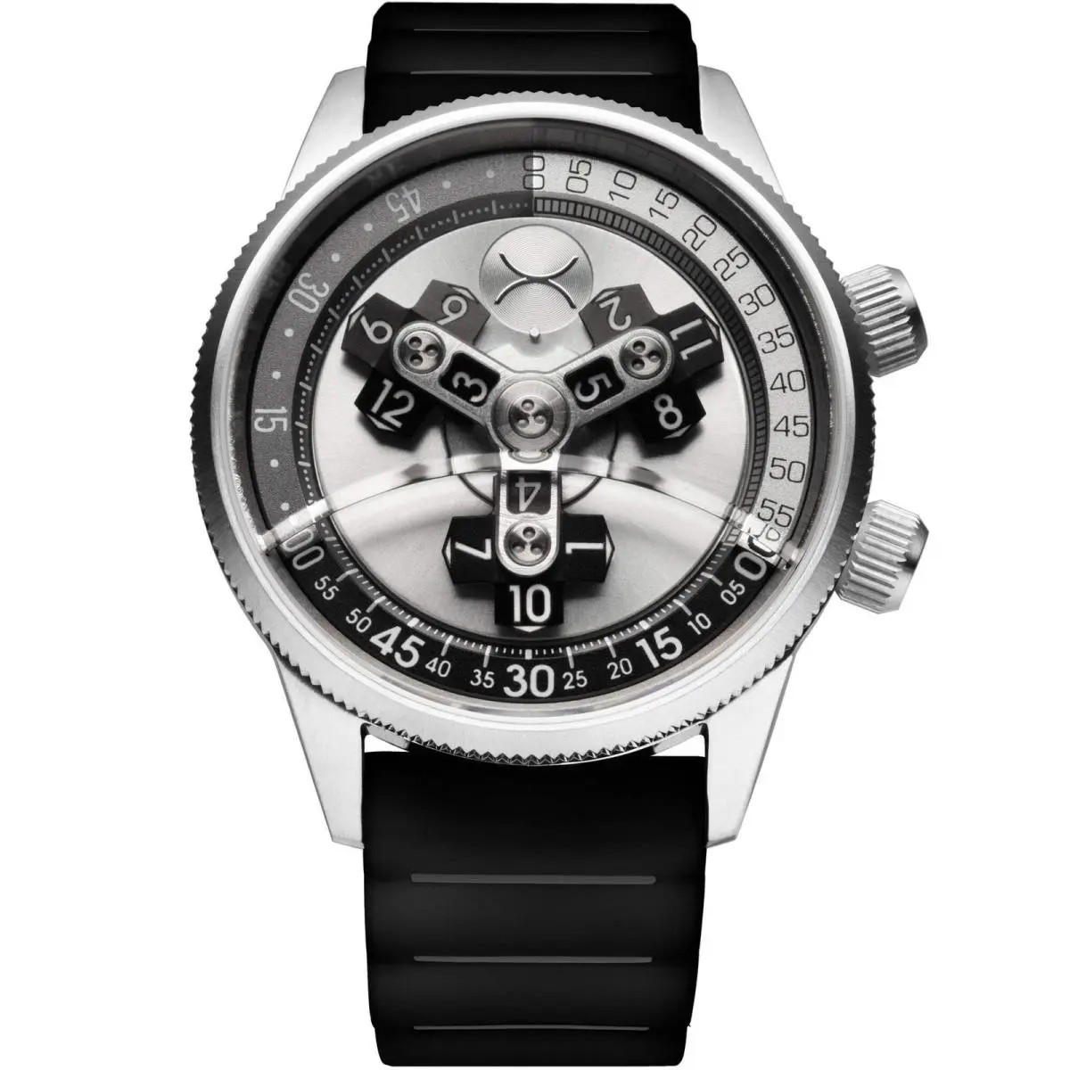 Vendetta II Automatic Wandering Hour Silver Black Watch by Xeric