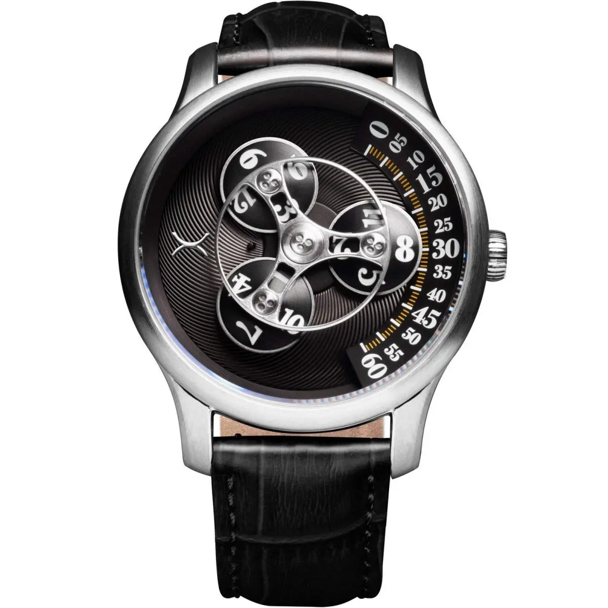 Triptych Automatic Wandering Hour Steel Black Watch by Xeric