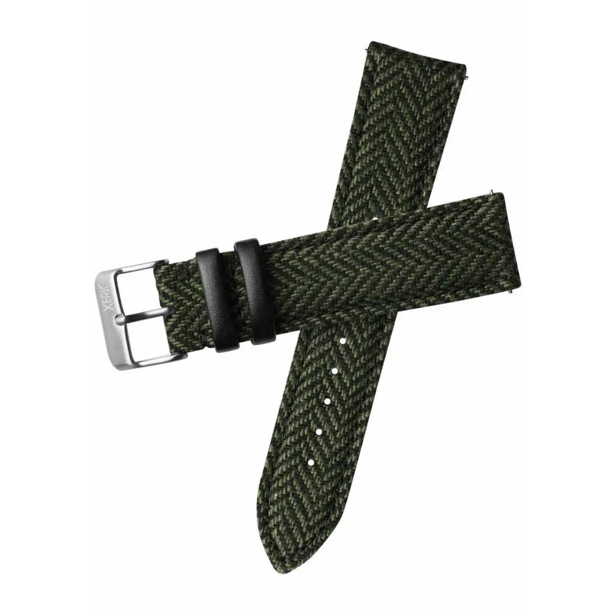 22mm Herringbone Tweed Green Strap Silver Buckle by Xeric