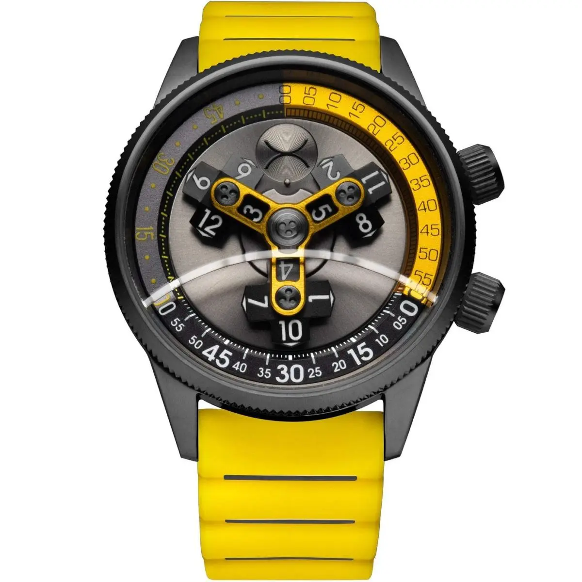 Vendetta II Automatic Wandering Hour Gunmetal Yellow Watch by Xeric