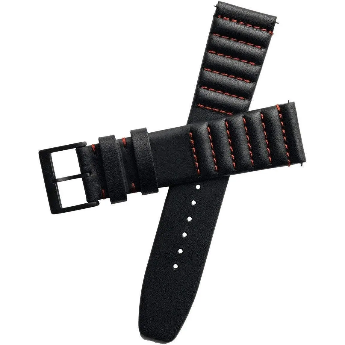 Xeric 22mm Ribbed Horween Leather Black/red Strap Black Buckle