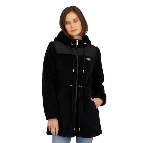 Reebok Women`s Long Double Sided Fleece Zip-up Jacket - Size: M - Black