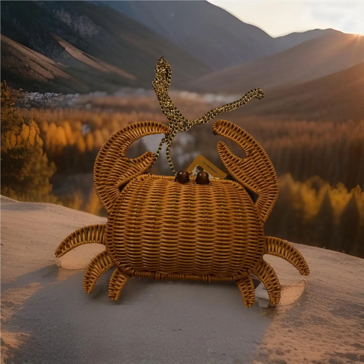 Wicker Crab Bag Crossbody Purse Removable Chain Strap by Tommy Bahama