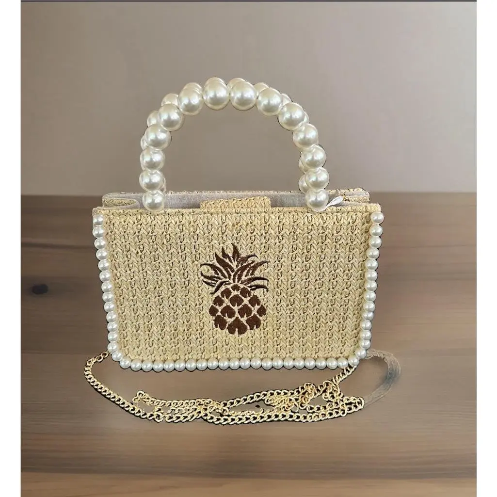 Embroidered Pineapple Pearls Woven Mini Tote Crossbody Bag by Tommy Bahama
