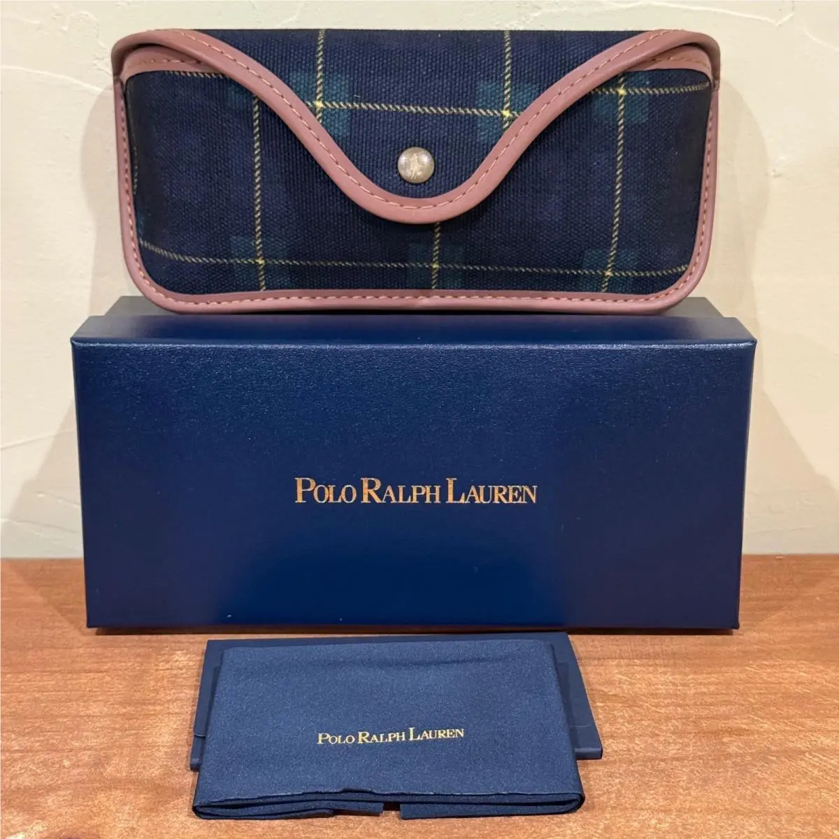 Polo Ralph Lauren Blue Green Plaid Sunglass Case Box with Cleaning Cloth