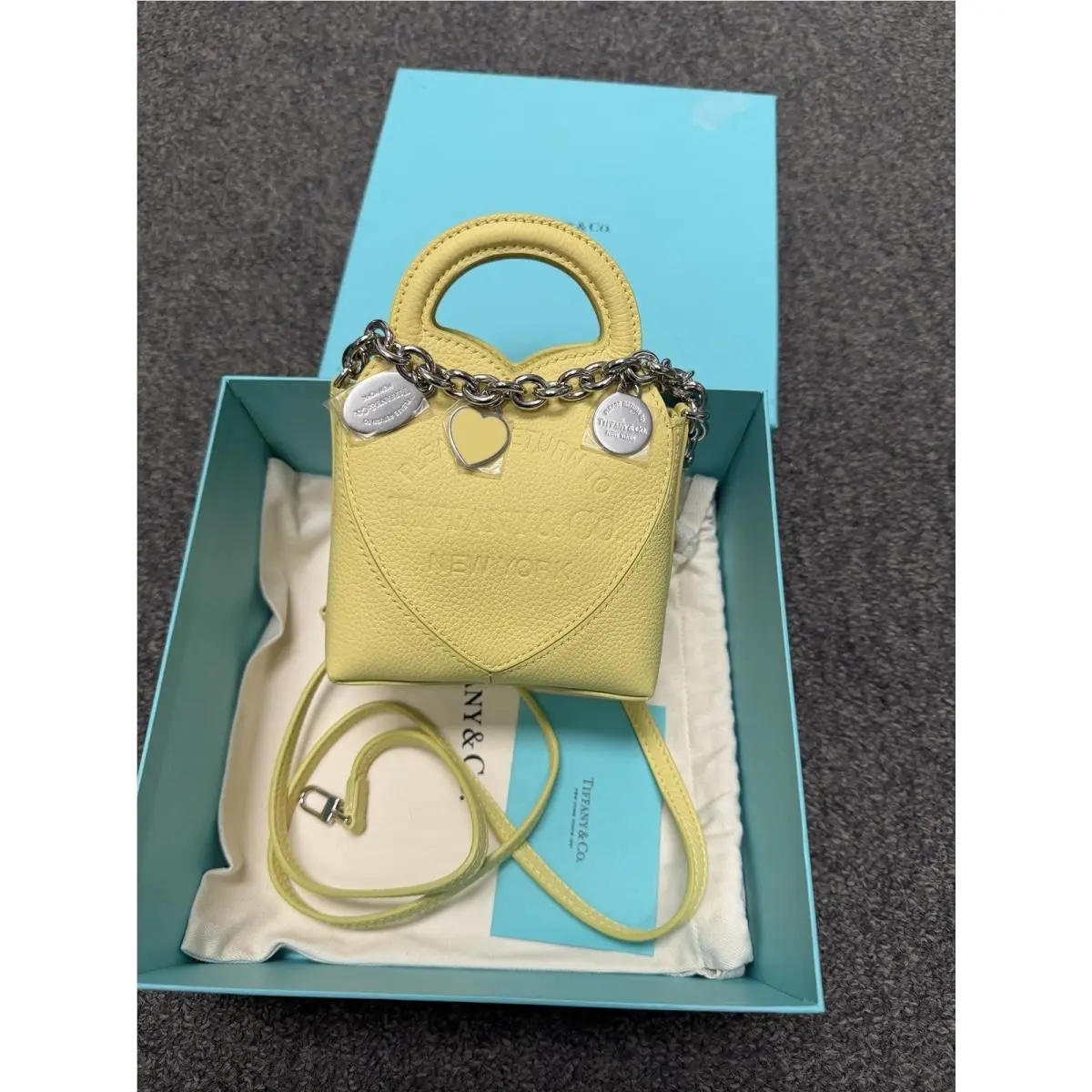 Tiffany Co. Yellow Heart Top Handle Bag Chain Charm Bow Dust Bag Ships Free by Tiffany & Co.