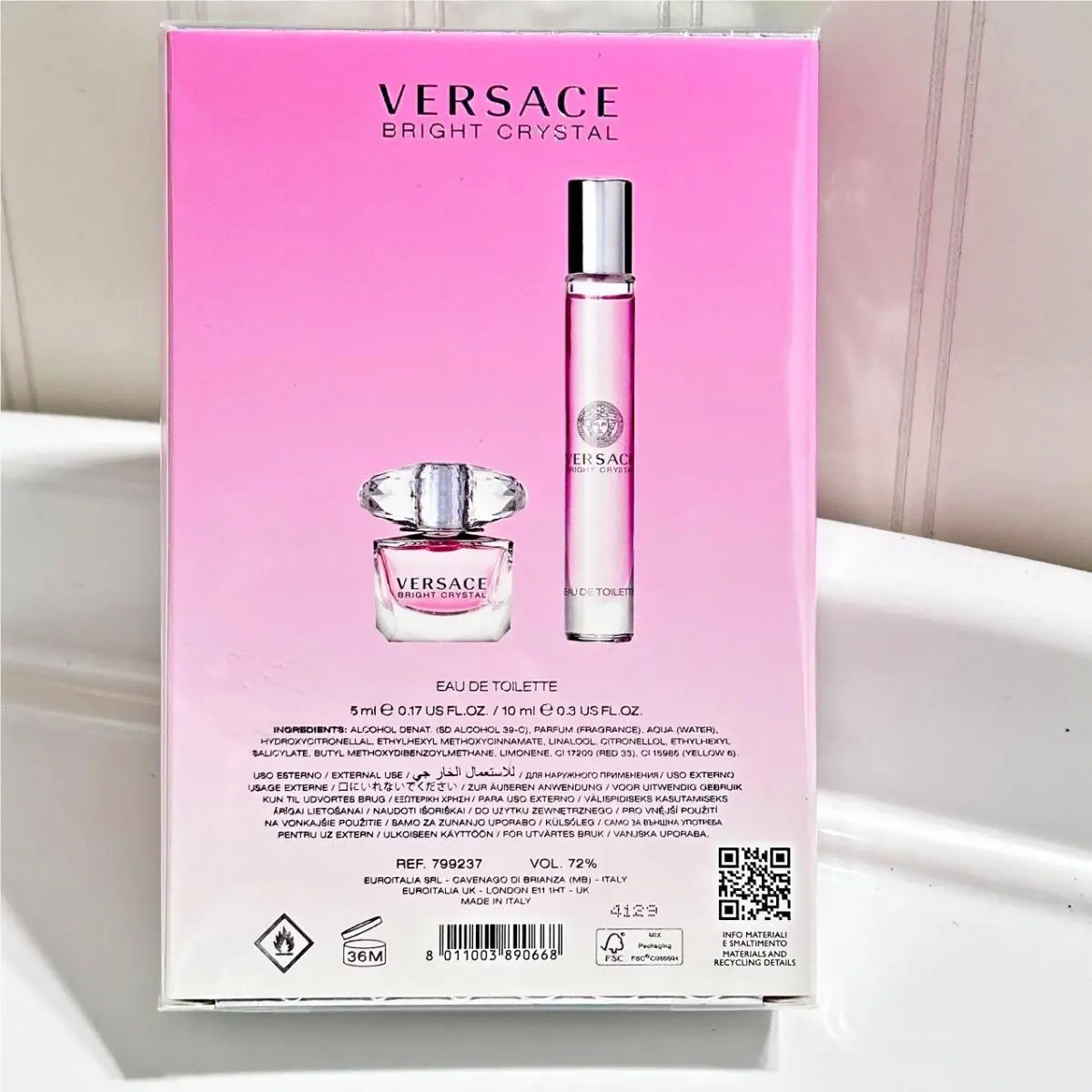2PC Versace Bright Crystal Edt Perfume Travel Set 0.33oz+0.17oz
