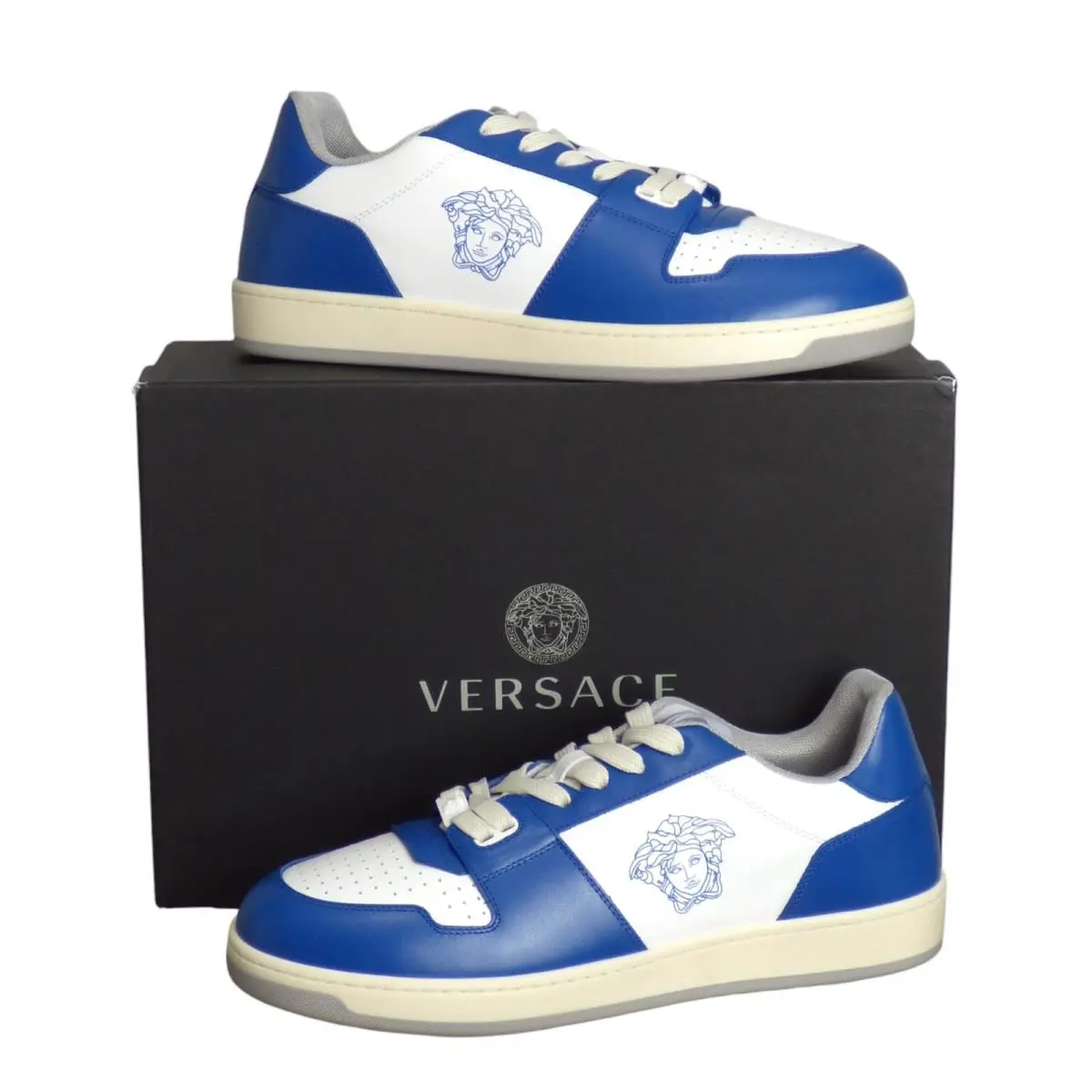 VERSACE-2024 Blue White Vitello Sneakers Size 43 by Versace