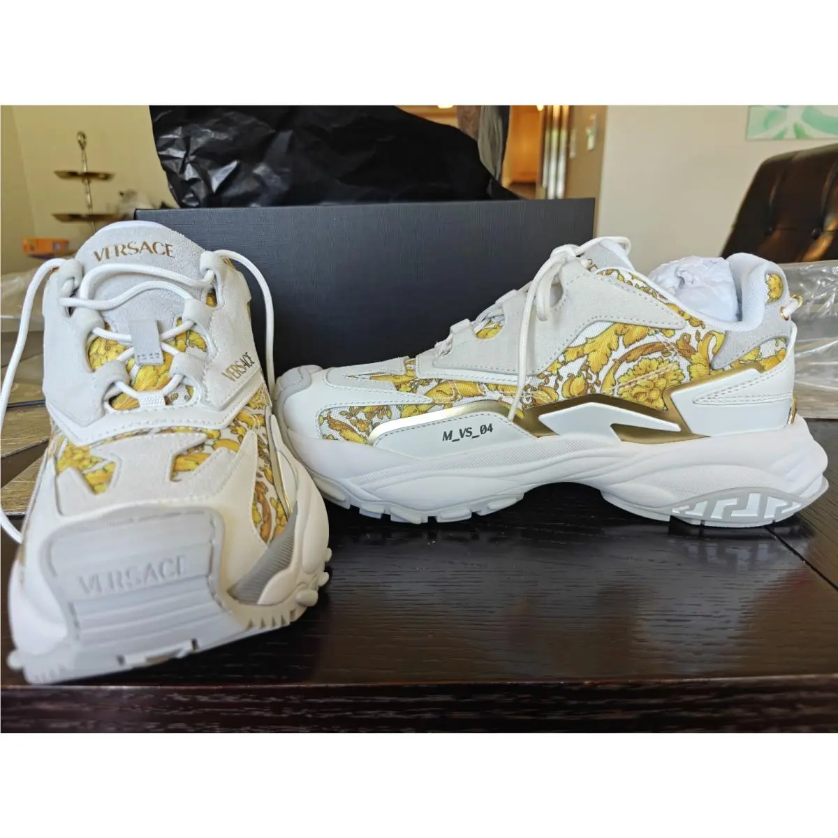 Versace Women`s Sneaker Size EU40 US 10 Vitello Mercury . White/gold Calf Sk
