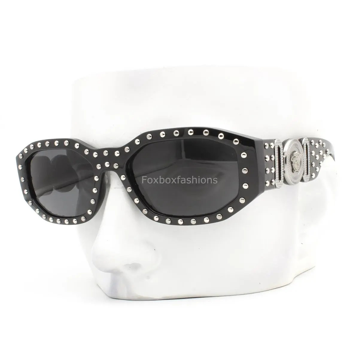 Biggie Sunglasses Black Silver Studded Medusa Mod 4361 5398/87 with Case by Versace