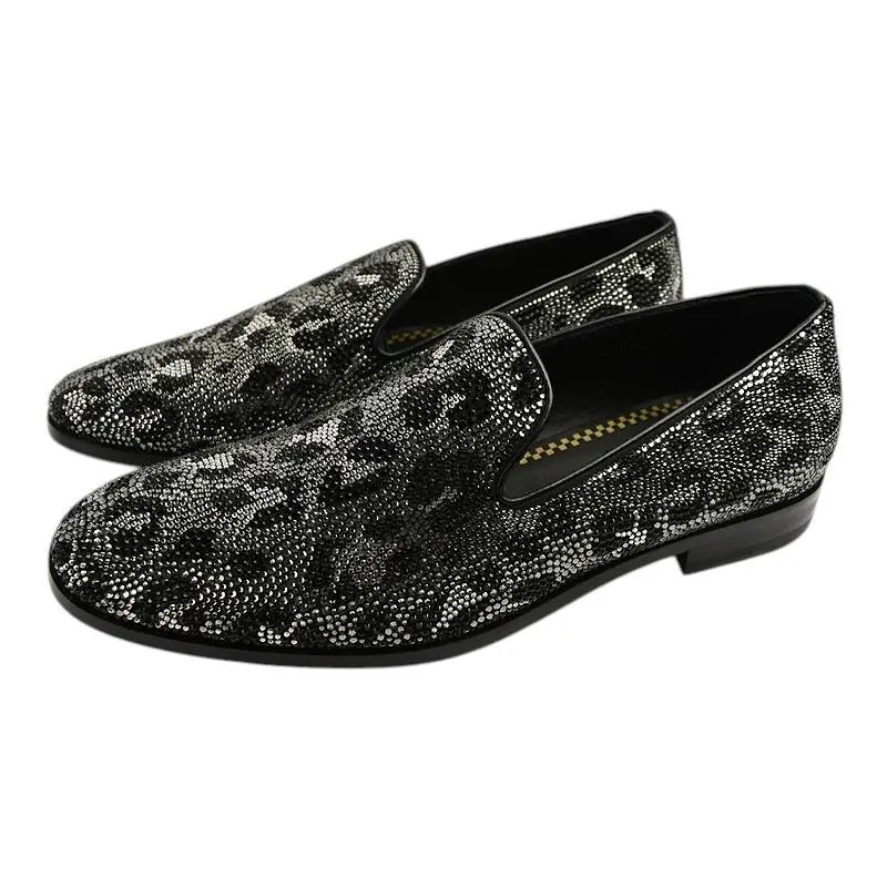 Versace Mens Black Palladium Leopard Studded Slip On Loafer Shoes 43 10