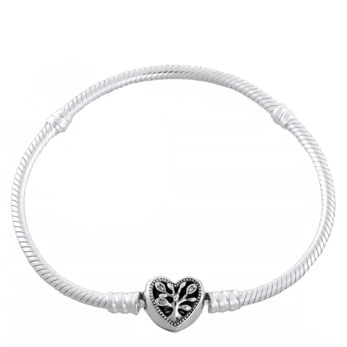 Pandora Moments Family Tree Heart Clasp Snake Chain Bracelet